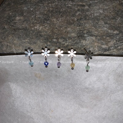 ouswa原创*【六月雪】彩色多巴胺天然石迷你925素银雪花少女耳钉