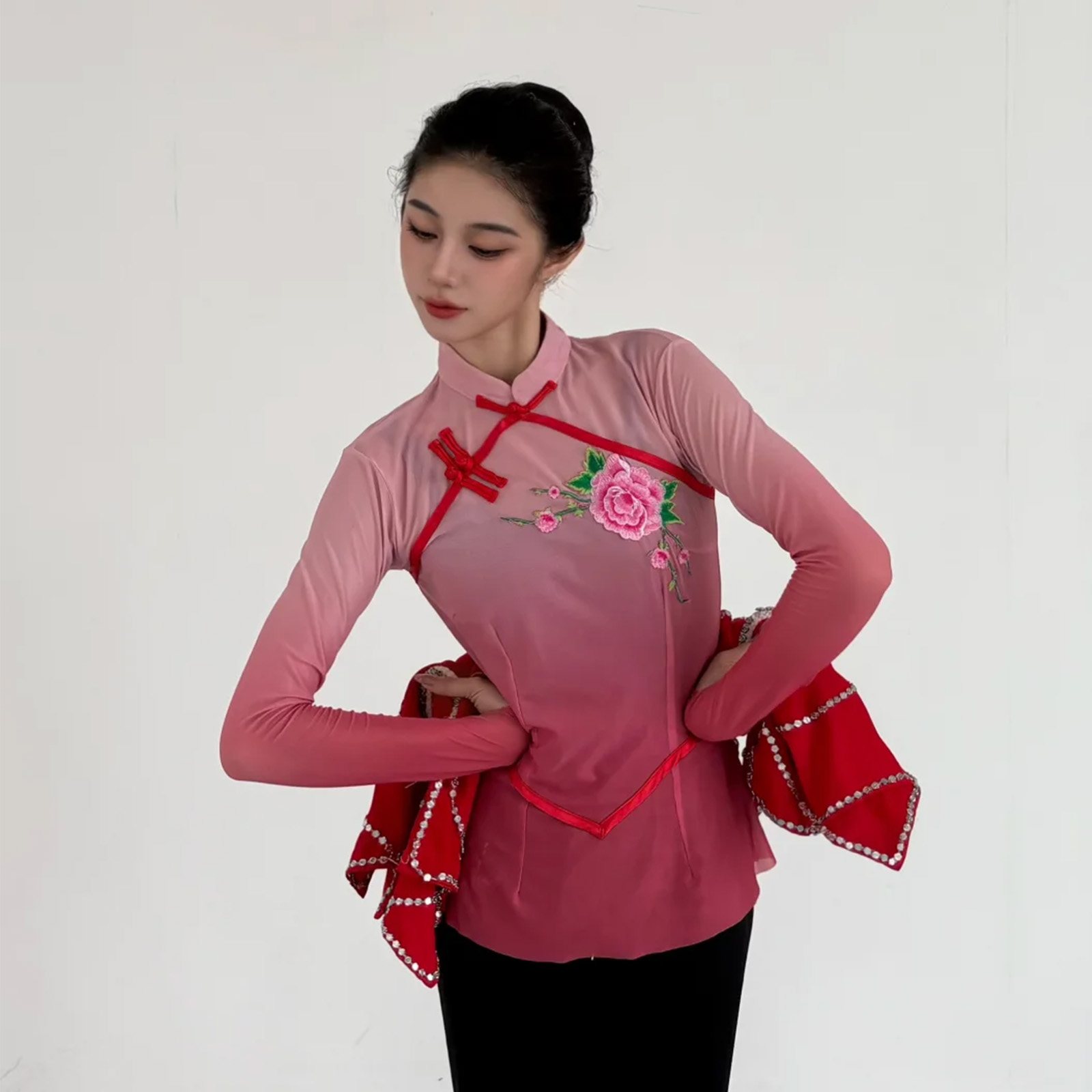 胶州秧歌舞蹈纱衣女艺考古典舞表演服基训练功服装民族舞蹈演出服