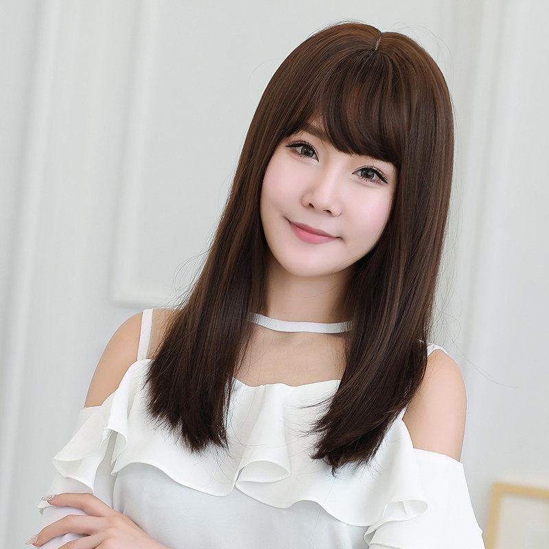 假发女长直发隐形无痕空气斜刘海中长发自然全头套式中分网红气质