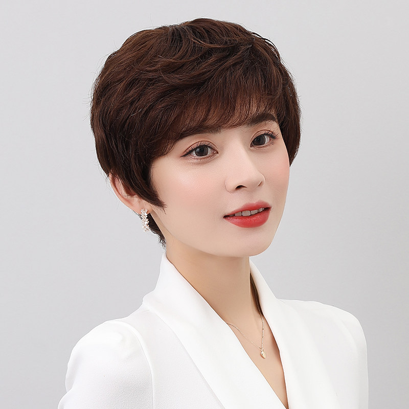 假发女短发真发夏季全真人发全头套女士中老年假发套妈妈卷发自然