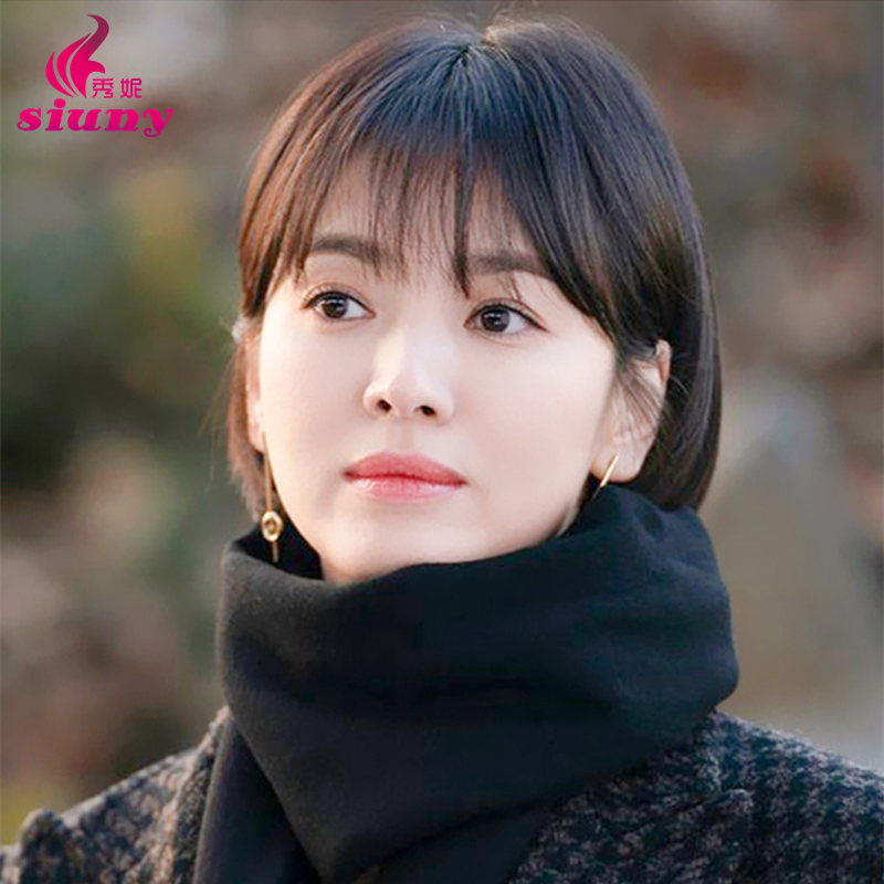 真发假发女短发全头套空气刘海bobo头真人发丝宋慧乔同款网红发型