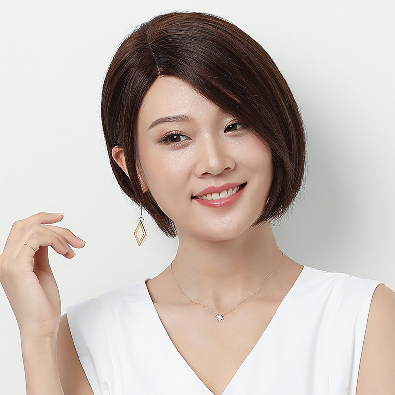 假发女短发波波头中分刘海修脸中长发bobo头女士真人发丝全头套式