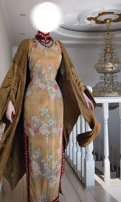 芷汀「琉璃珀」国风新中式印花倒大袖改良旗袍小众设计修身长裙