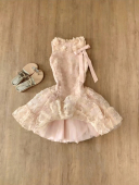 芷汀「花廷」立体花瓣蕾丝连衣裙法式 蝴蝶结生日礼裙短裙女 无袖