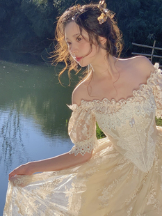 芷汀「花烛泪」法式复古宫廷重工收藏蕾丝鱼骨连衣裙轻婚纱礼服