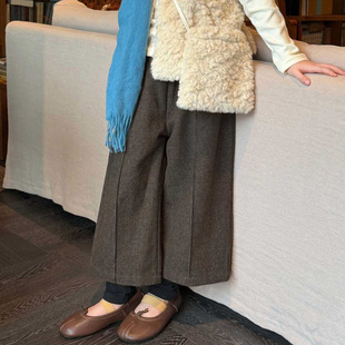 女童巨好看呢子加绒九分休闲裤秋冬季2026新款儿童女款裤子外穿