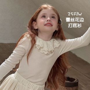 女童蕾丝花边打底衫秋季2025新款儿童女宝宝洋气时髦甜美长袖内搭
