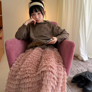 女童巨好看网纱裙蛋糕裙半身裙长款秋冬季2026新款儿童女款长裙子