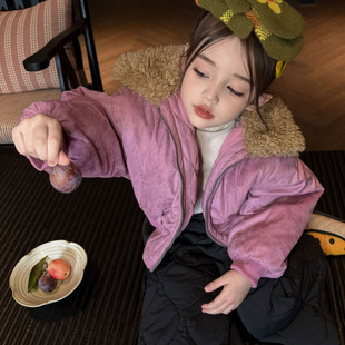 女童超好看紫色夹克轻薄款二棉服秋冬季2026新款儿童外套时髦穿搭