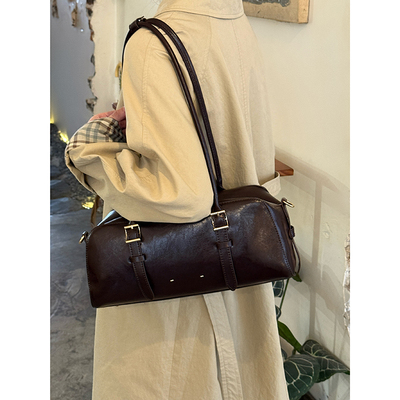 韩系高级感麂皮绒波士顿包包秋冬新款复古大容量通勤单肩斜挎包