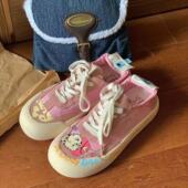 子女夏鞋 厚底蝴蝶狗手绘粉色可爱百搭软底透气2024新款 运动德训鞋