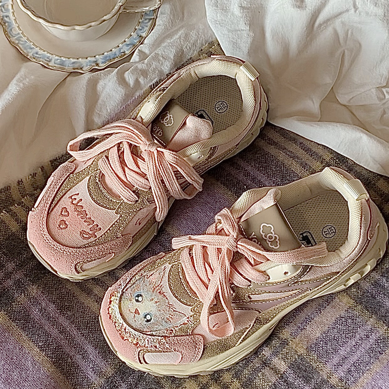 可爱小猫粉色少女复古街拍厚底老爹鞋女小众设计感百搭运动鞋潮鞋,女鞋,老爹鞋,淘宝优惠券,粉丝福利购,淘宝优惠卷