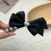 黑色蝴蝶结弹簧夹发卡珍珠爱心半扎发夹女后脑勺一字夹子顶夹头饰