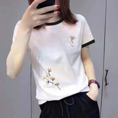 韩版复古刺绣花短袖T恤妈妈大码