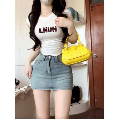 纯欲辣妹白色正肩短袖T恤女装