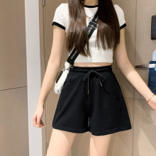 运动短裤女夏季薄款黑色高腰显瘦2025新款纯色三分防走光纯棉热裤
