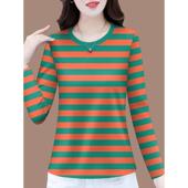 减龄长袖 条纹打底衫 遮肚T恤女上衣 中老年时尚 清仓折扣外贸妈妈装