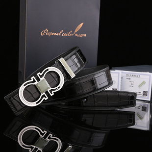 歆月银S925纯银皮带扣双圆和田玉镶钻鳄鱼皮真皮挂钩休闲男裤腰带