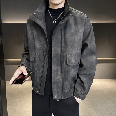 秋冬季港风做旧男士衣2025新款立领夹克短款休闲机车外套1005n
