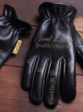 四季黑色牛皮手套男女机车摩托骑行开车耐磨户外复古真皮耐用触屏
