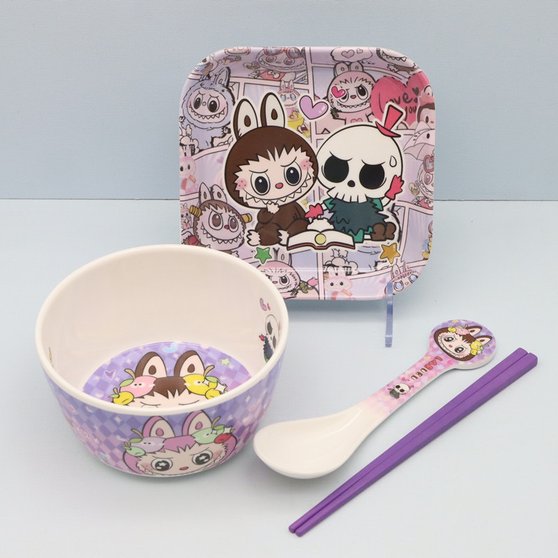 卡通可爱拉布布5寸碗四件套防摔家用防烫学生食堂碗食品级儿童碗