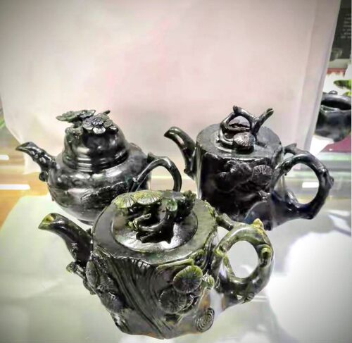 酒泉夜光杯祁连山墨玉甘肃特产鸳鸯玉多款式大茶壶蛇纹玉厂家直销