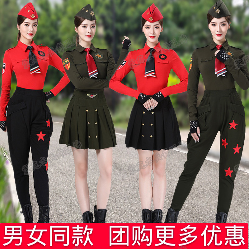 新款秋冬长袖水兵舞服装女套装长袖T恤纯棉修身广场舞裙子演出服
