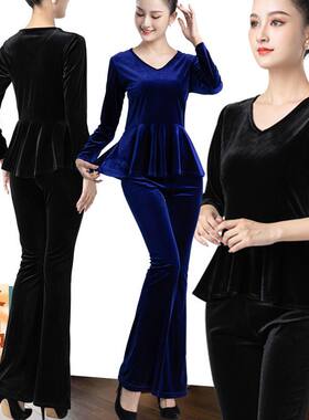 形体训练服套装女金丝绒v