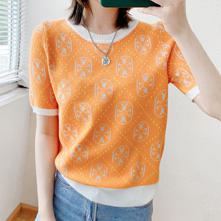 撞色圆领短款 酷伽减龄甜美韩版 新款 夏装 显瘦上衣2918 学生针织衫