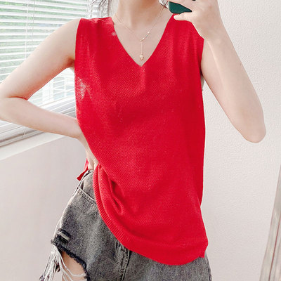 酷伽吊带背心女内搭2022年新款外穿美背V领上衣修身针织衫2431