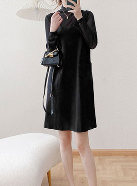 连衣裙女秋装新款时尚韩版小众拼接气质小黑裙潮21920