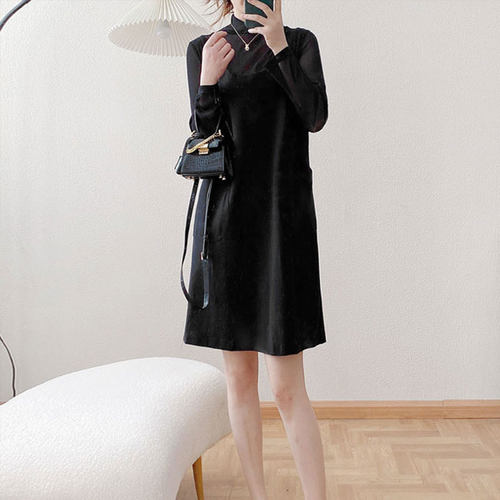 宽松韩版小黑裙拼接韩版