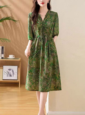 丝滑特调饱和度花色 气质仿真丝连衣裙6099LYQ