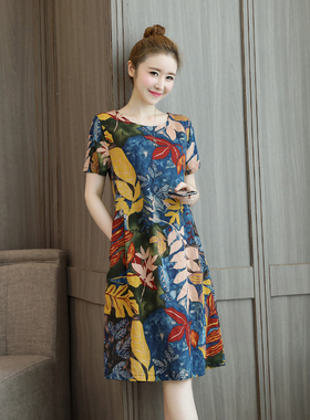 酷伽夏季圆领印花高腰时尚舒适短袖简约百搭个性中长款8539