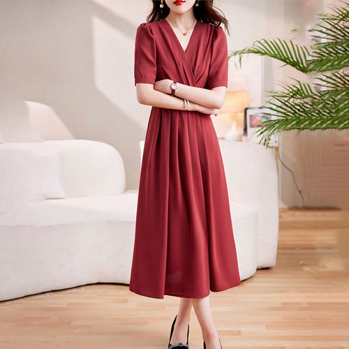 V领时尚气质收腰连衣裙S616LYQ 不送腰带