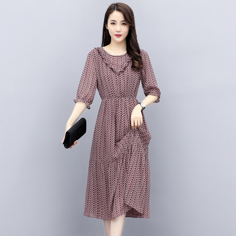 中长款雪纺复古韩版连衣裙