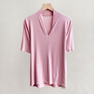 T恤女夏季 气质修身 新款 时尚 V领上衣8081 洋气打底衫 酷伽短袖