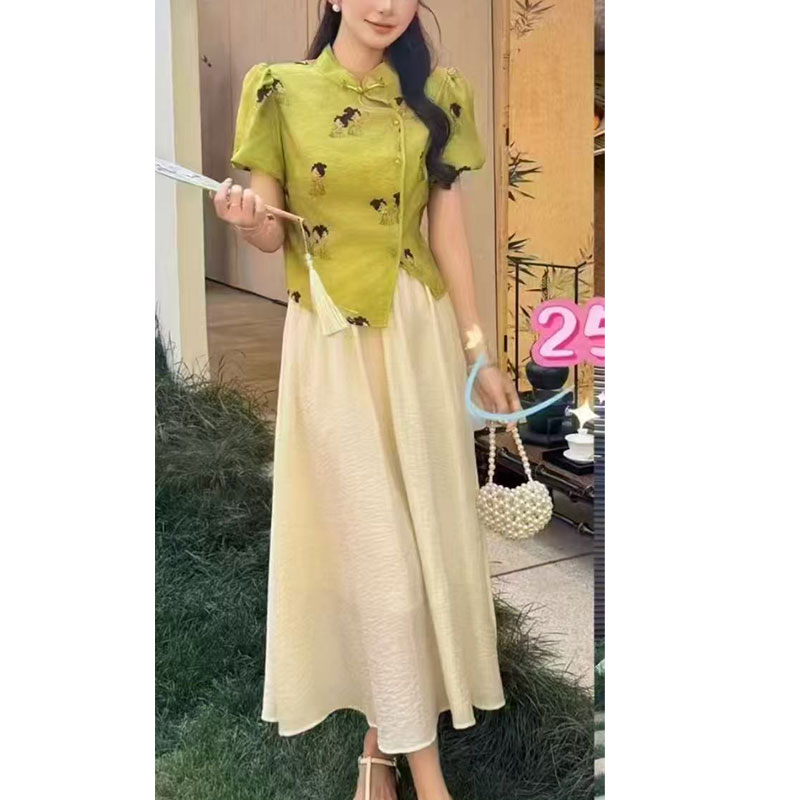新中式国风禅意两件套女夏松弛感清雅套装裙气质两件套T875TZ