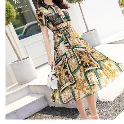 酷伽时尚欧州站复古格纹花色豹纹大摆都市女神范气质连衣裙6001