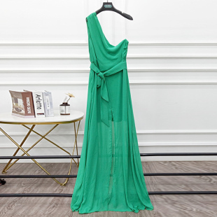 酷伽夏季 简约纯色单肩主持人小礼服宴会典礼优雅连衣裙0175