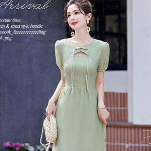 新中式镂空领优雅流苏盘口连衣裙L8066LYQ