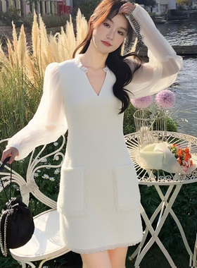 新品 秋季时尚小香V领连衣裙9236LYQ