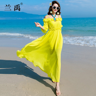 雪纺连衣裙女大摆三亚显瘦海边度假旅游拍照长裙沙滩裙子 黄色长款