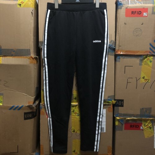 ADIDAS NEO女子春秋款经典三条纹针织系带休闲运动长裤黑色HF0461