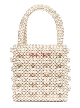 2023SS小众ins同款包包人造珍珠编织重工手拎包手提包花朵串珠包