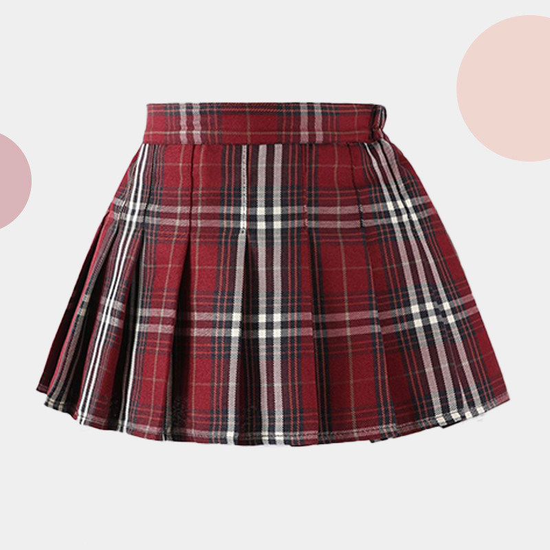 女童红色格子半身裙小女孩学院风