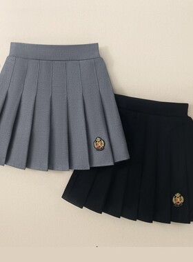 儿童半身裙jk灰色西装短裙子春夏款时尚洋气女童学院风高腰百褶裙