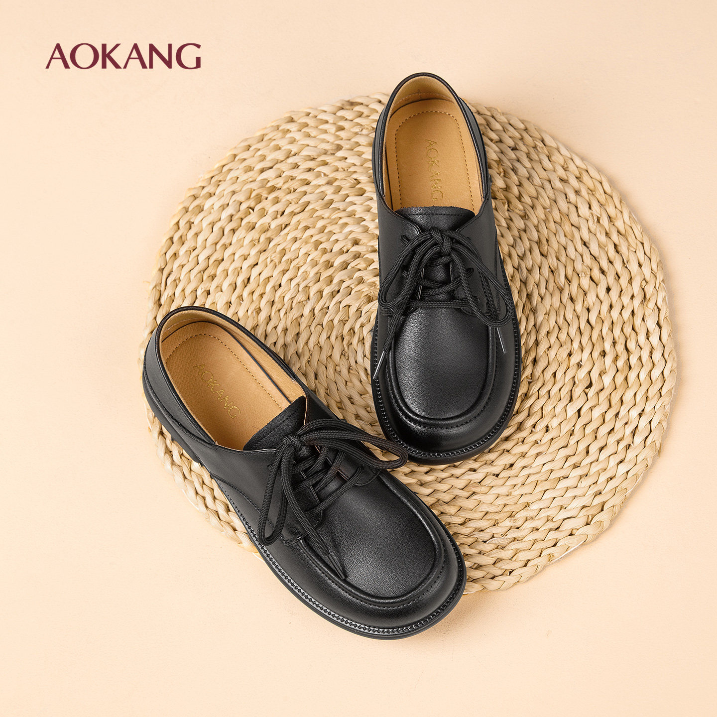 奥康2026春季新款厚底乐福鞋真皮舒适妈妈鞋不累脚通勤工作单鞋女