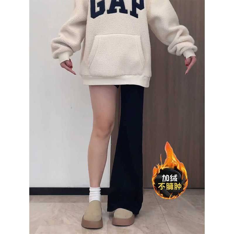 梨形身材不贴腿微喇黑色裤子秋冬天裤子加绒中高腰时尚纯色喇叭裤,女装/女士精品,休闲裤,淘宝优惠券,粉丝福利购,淘宝优惠卷