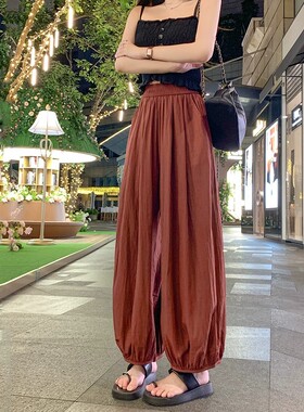 冰丝山本阔腿灯笼裤子女夏广州十三行彩色休闲穿搭九分哈伦裤秋装